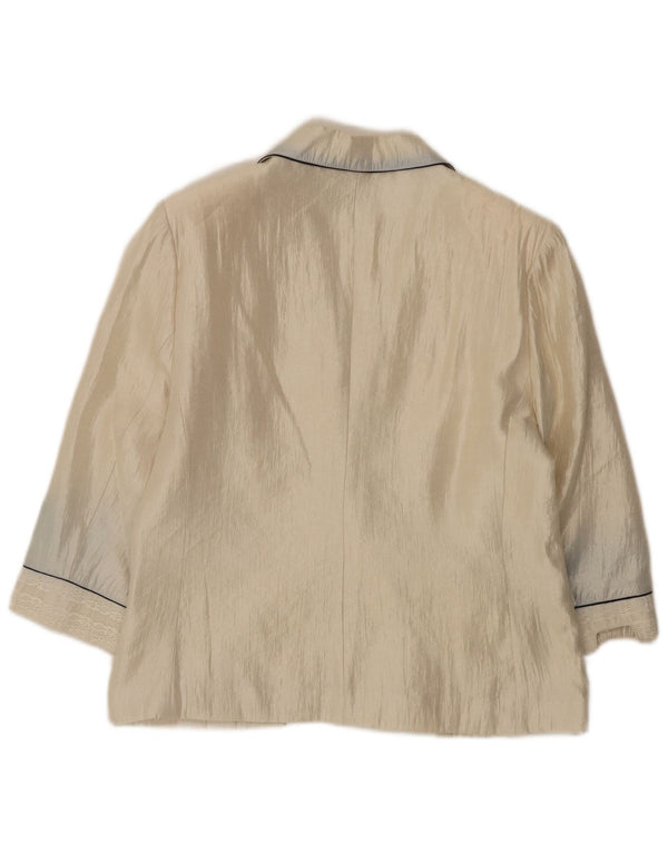 Vintage Damen 3/4 Ärmel 1 Knopf Blazer Jacke EU 50 3XL Beige Viskose