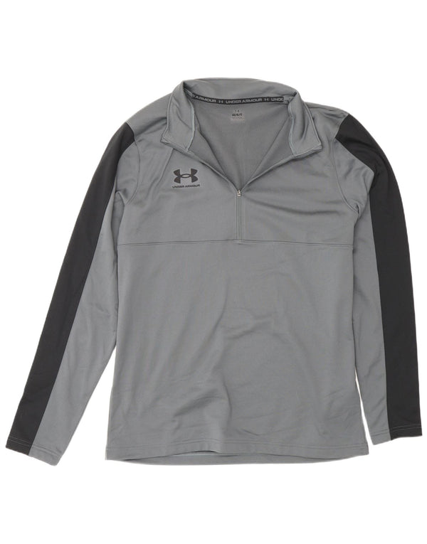 Under Armour Mens Zip Neck Pulôver Treino Top Grande Bloco de cores cinza