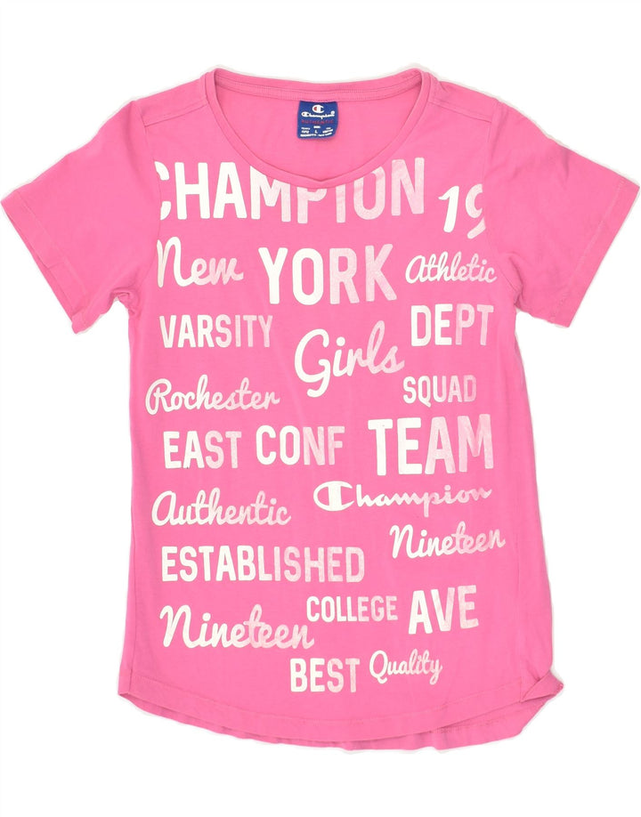 CHAMPION Girls Graphic T-Shirt Top 11-12 Years Large  Pink Cotton | Vintage Champion | Thrift | Second-Hand Champion | Used Clothing | Messina Hembry 