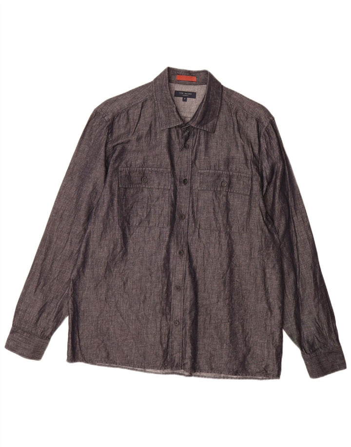 TED BAKER Mens Shirt Size 3 Medium Navy Blue Cotton