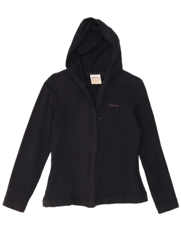 Reebok Womens Zip Hoodie Sweater UK 12 Medium Navy Blue Cotton