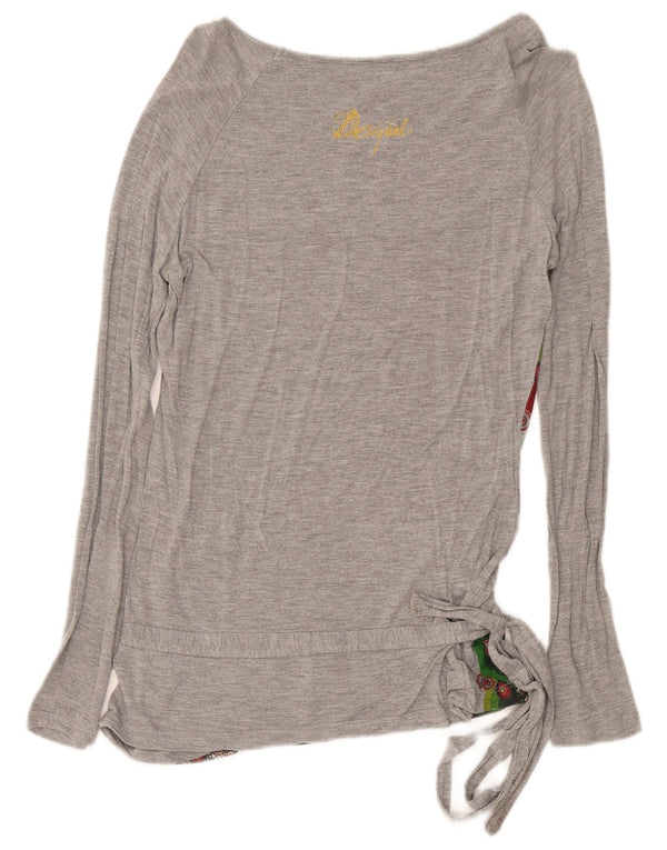 Desigual Femme Graphic Top Manches Longues UK 12 Gris Moyen Géométrique