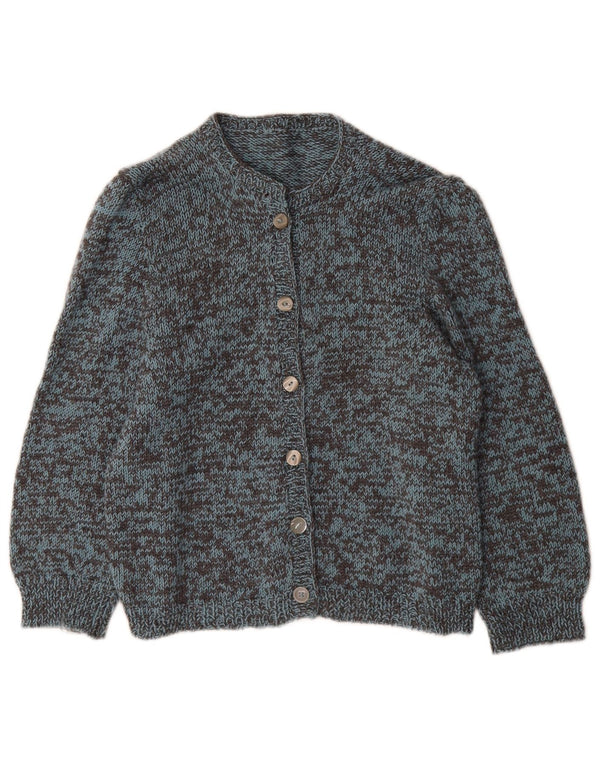 Vintage Damen 3/4-Ärmel-Cardigan-Pullover UK 12 Mittelblau meliert