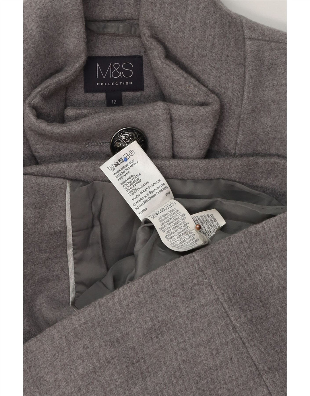 Marks & Spencer Womens Military Jacket UK 12 Medium Grey Polyester