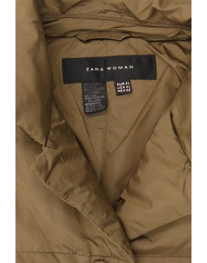 Zara Dame Polstret Jakke UK 18 XL Khaki Nylon
