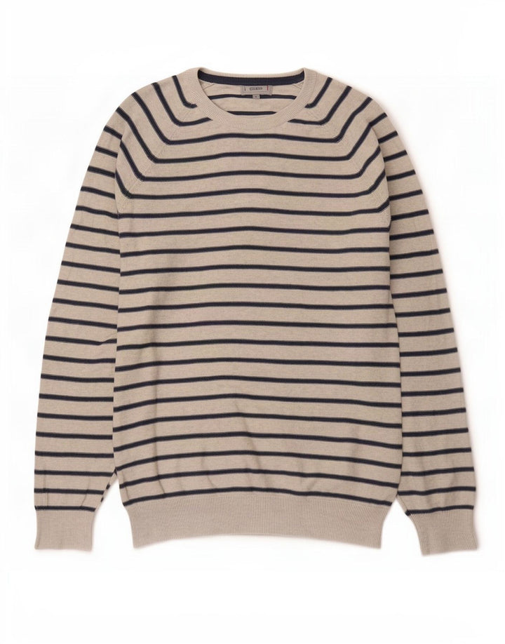 Marks & Spencer Mens Boat Neck Jumper Sweater Large Grey Striped