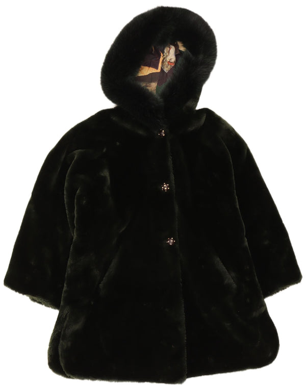 Vintage Womens Hooded Faux Fur Overcoat UK 20 2XL Green Polyester