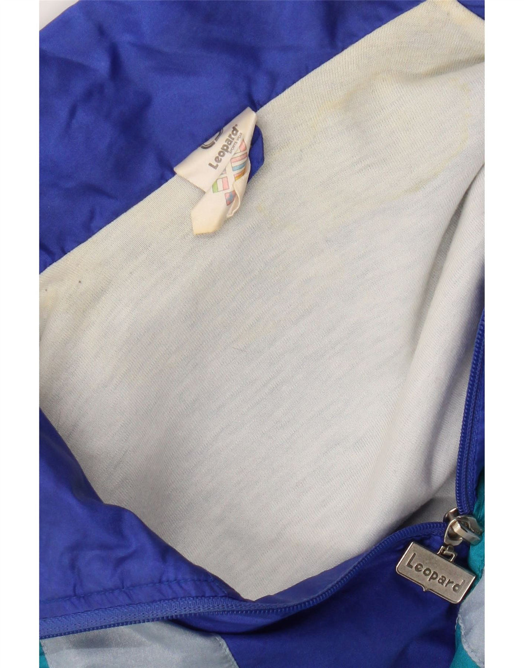 Leopard Mens Tracksuit Top Jacket UK 42/44 Large Blue Colourblock Nylon