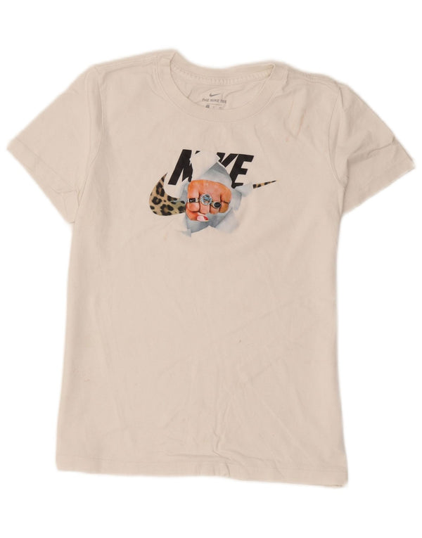 Camiseta gráfica feminina Nike UK 10 pequena algodão branco