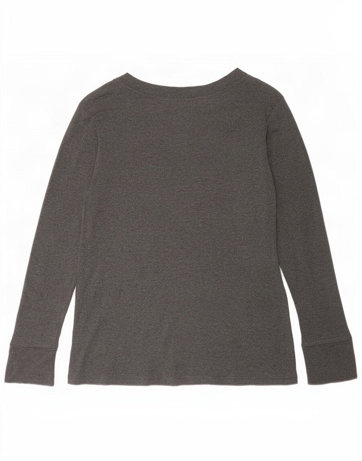 Gap Donna Top Manica Lunga UK 14 Large Grigio Cotone