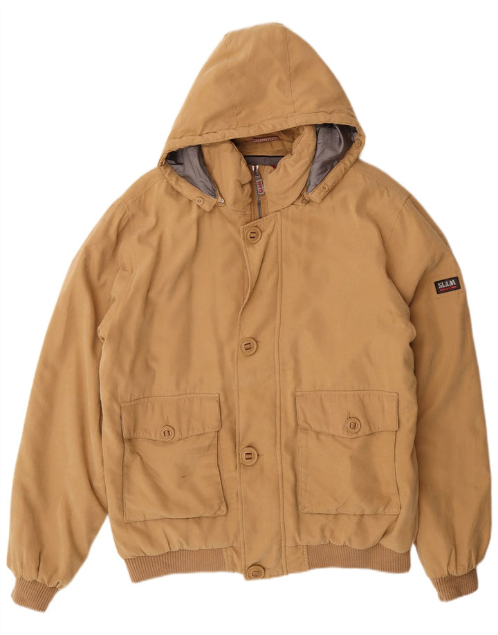 SLAM Mens Hooded Bomber Jacket UK 42 XL Beige Polyester