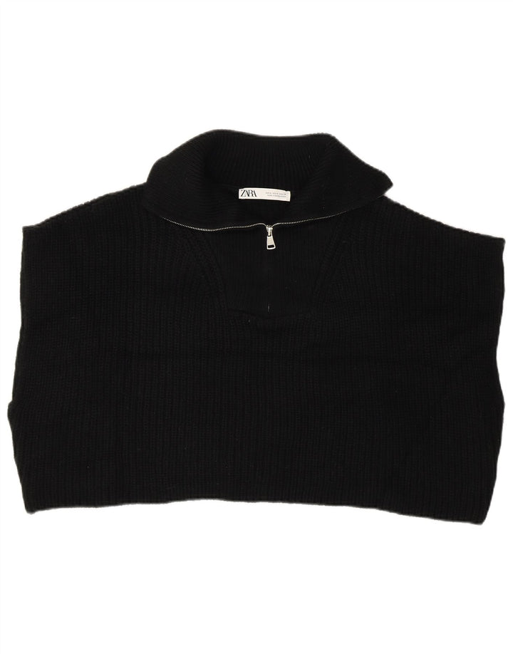 ZARA Womens Oversized Crop Zip Neck Jumper Sweater UK 14 Medium Black