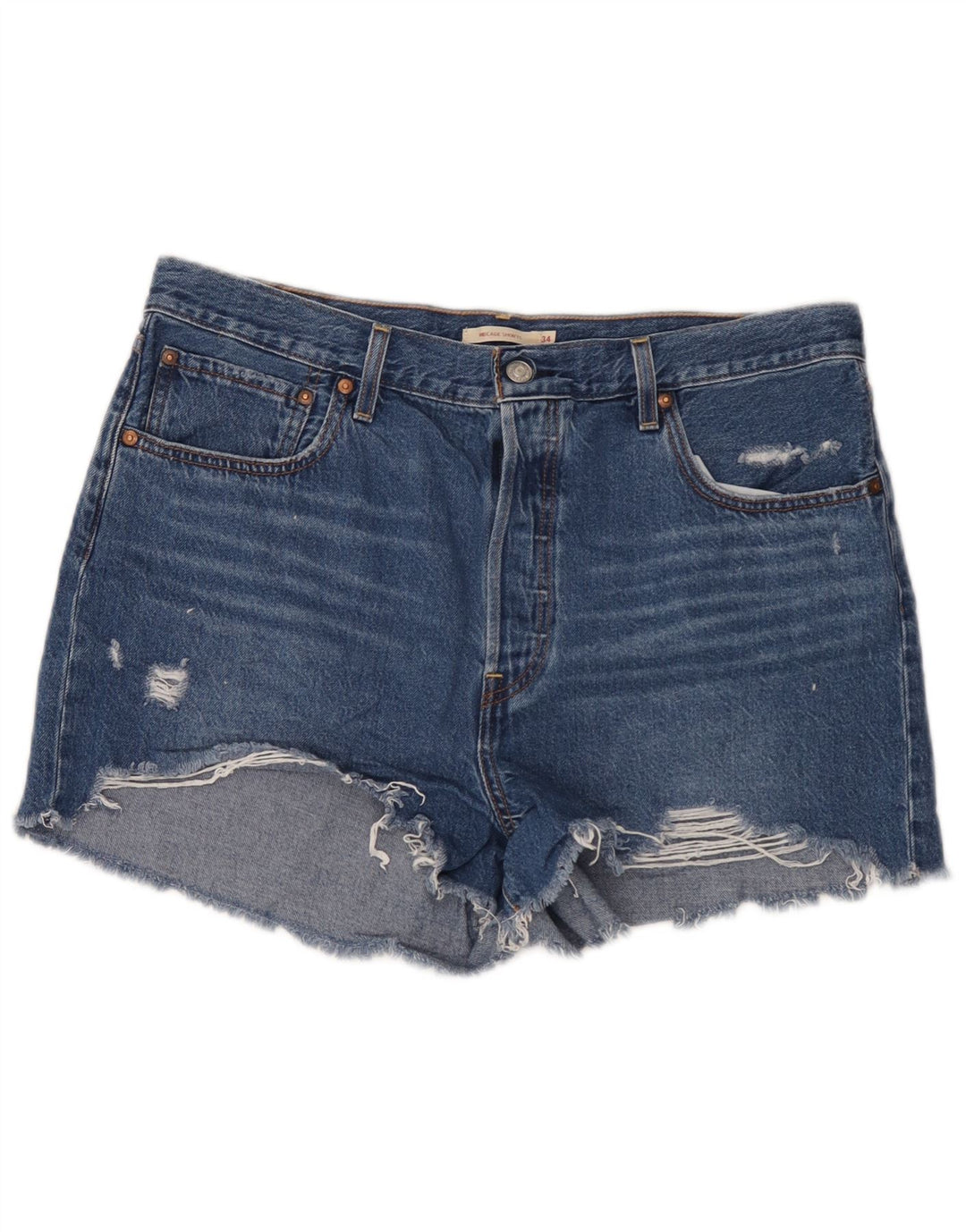 Levi's Womens Ribcage Distressed Denim Shorts W34 Large Blue