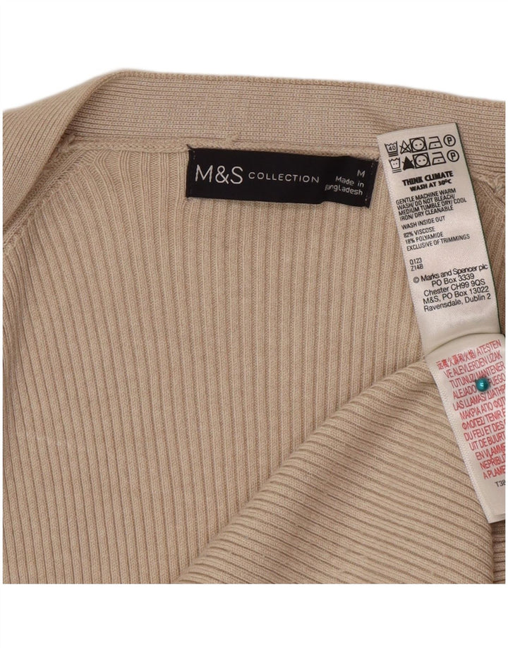 Marks & Spencer Womens Open Cardigan Sweater UK 14 Medium Beige Viscose