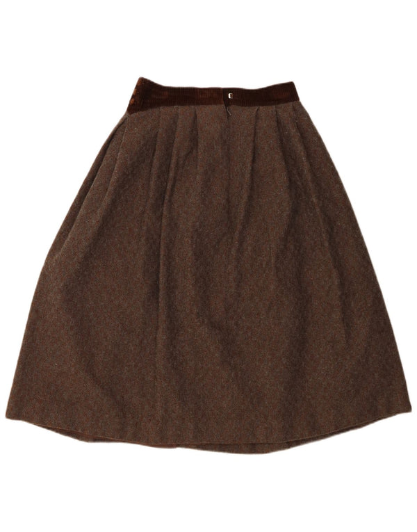 Vintage Womens High Waist Pleated A-Line Skirt UK 12 Medium W26 Brown