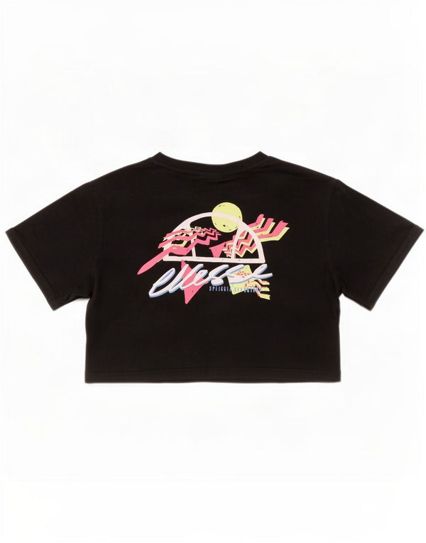 Ellesse Womens Crop Graphic T-Shirt Top UK 10 Petit Noir Coton