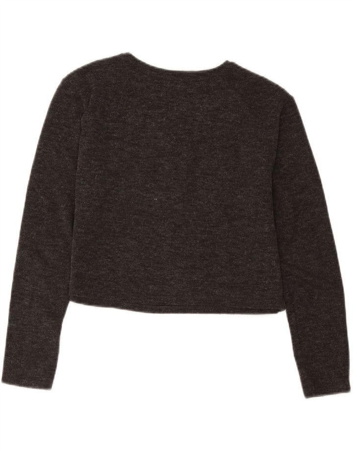 Zara Womens Crop Graphic Top Long Sleeve UK 10 Small Grey