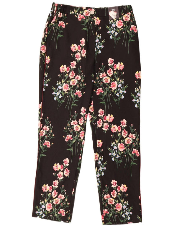 Marks & Spencer Pantalon décontracté pour femme UK 14 Large W34 L33 Noir Floral