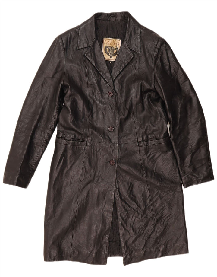 ANTICA PELLERIA Womens Leather Coat IT 46 Large Black Leather