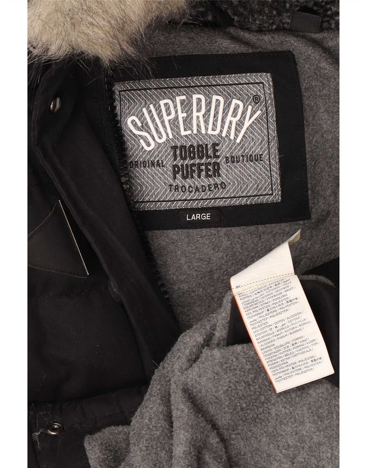 Superdry Veste matelassée à capuche pour femme UK 14 Large Noir Polyester