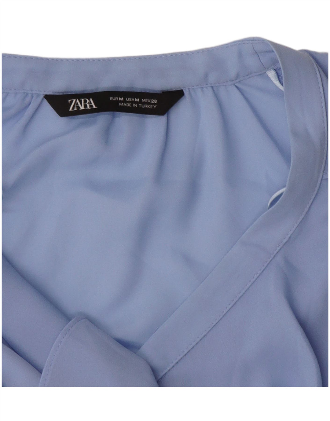 ZARA Damen Hemdbluse mit Rüschen vorne, UK 14, Mittelblau