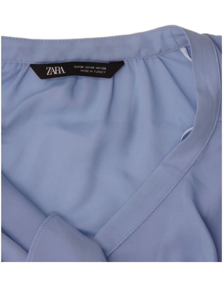 ZARA Damen Hemdbluse mit Rüschen vorne, UK 14, Mittelblau