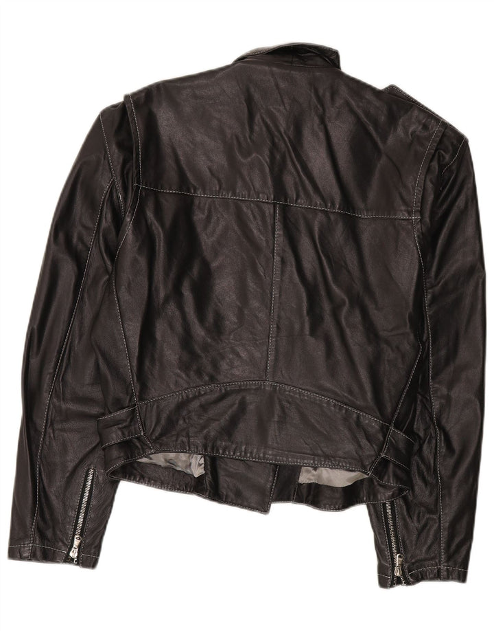 Conbipel Womens Leather Biker Jacket IT 44 Medium Black Leather