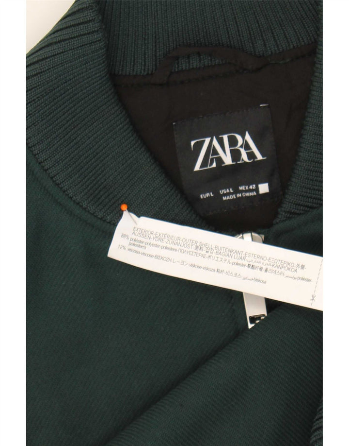 Zara Mens Bomber Jacket UK 40 Grande Poliéster Verde