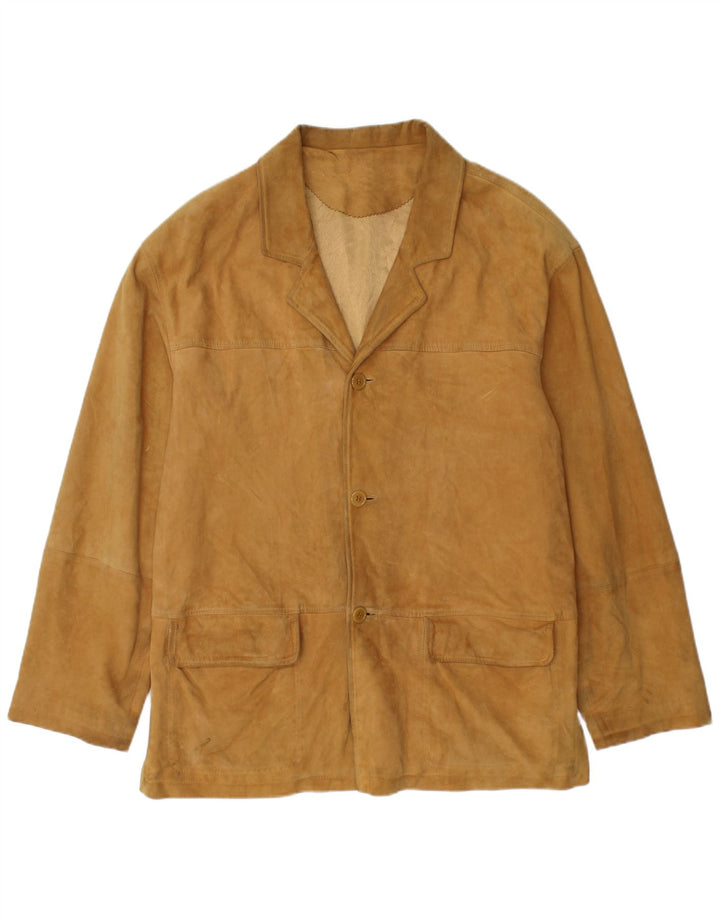 Vintage Mens 3 Button Suede Blazer Jacket UK 38 Medium Beige Leather