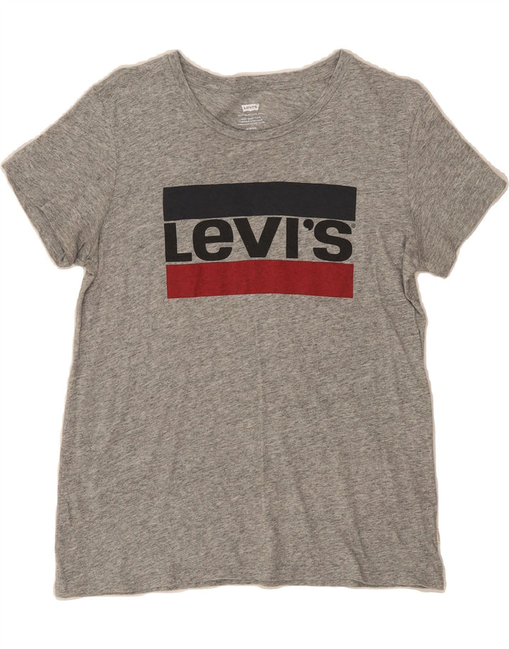 LEVI'S Womens Graphic T-Shirt Top UK 10 Small Grey Vintage Levi's and Second-Hand Levi's from Messina Hembry 