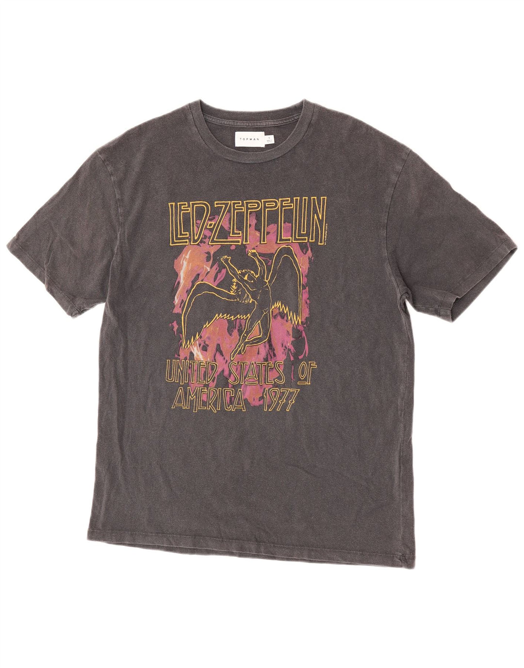 Topman Mens Graphic T-Shirt Top Small Grey Cotton