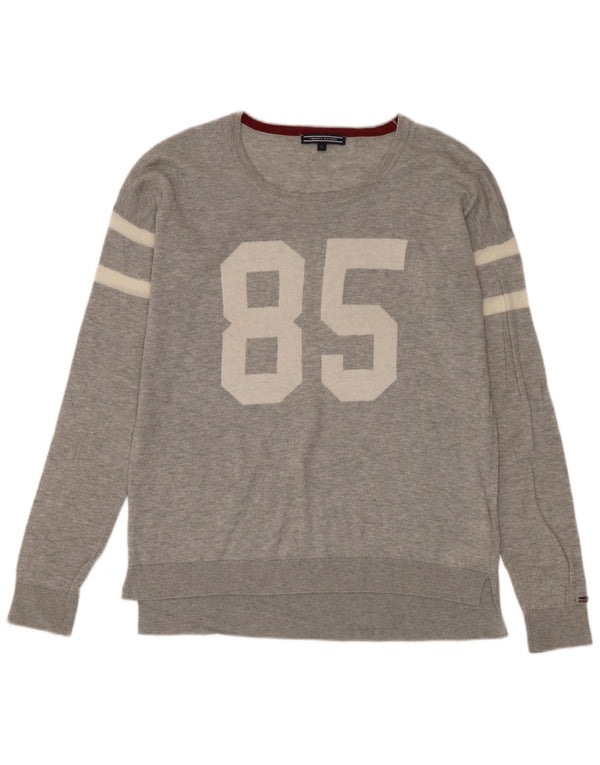 Tommy Hilfiger Mens Graphic Boat Neck Jumper Sweater Medium Grey Wool