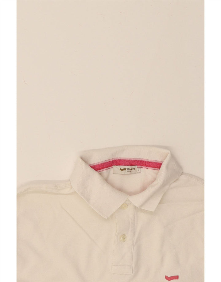 GAS Mens Long Sleeve Polo Shirt Medium White Cotton Vintage Gas and Second-Hand Gas from Messina Hembry 