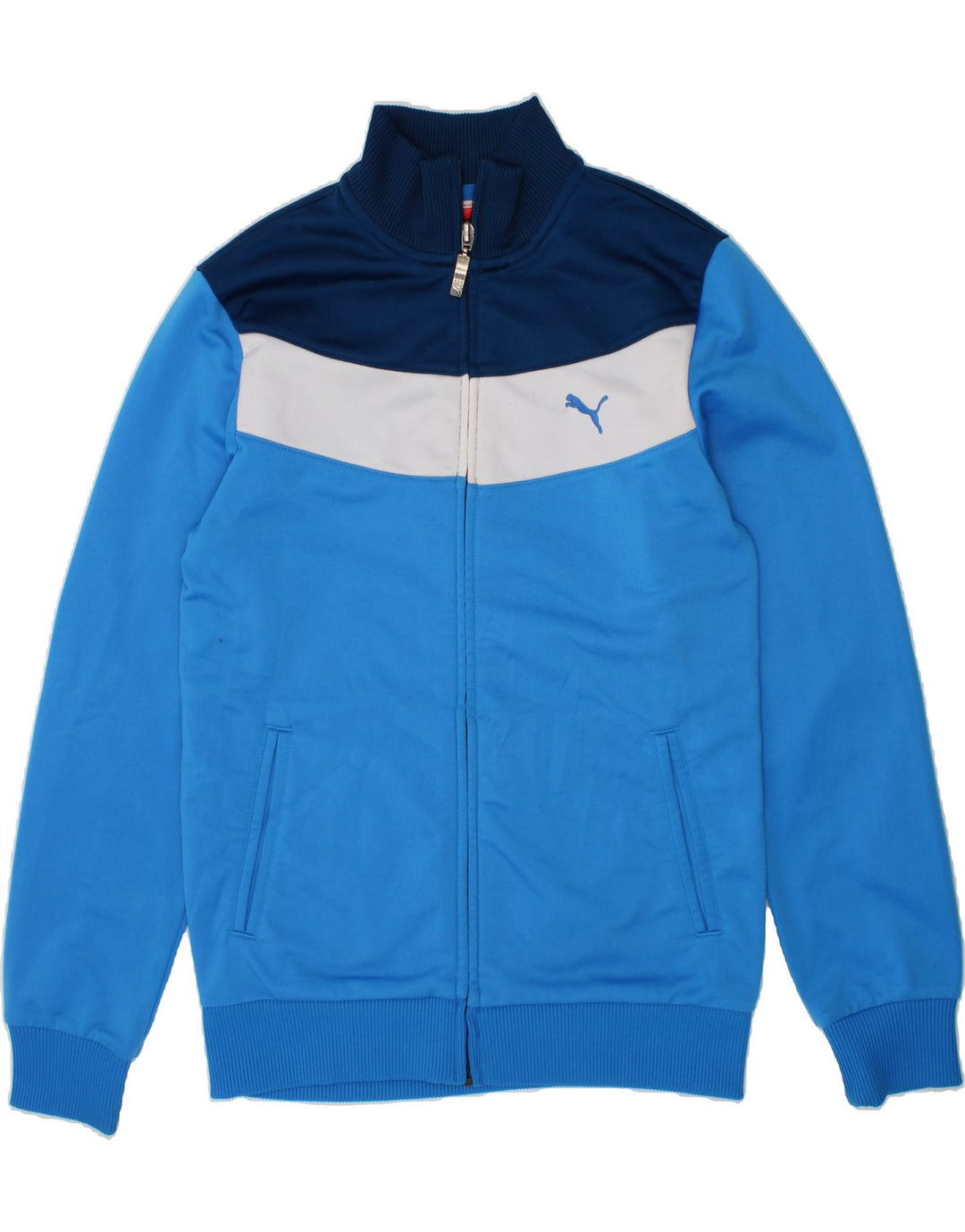 PUMA Boys Tracksuit Top Jacket 11-12 Years Blue Colourblock Polyester Vintage Puma and Second-Hand Puma from Messina Hembry 