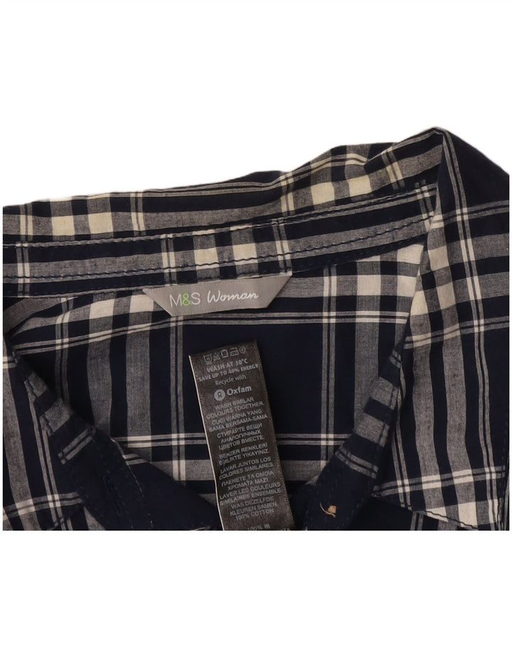 Marks & Spencer Womens Shirt UK 16 Large Navy Blue Check Cotton