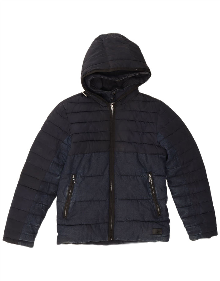 Zara Herre hættepolstret jakke UK 36 Small Navy Blue Polyester