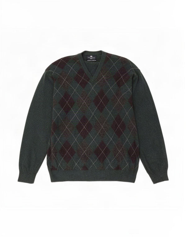 Suéter masculino Marks & Spencer Blue Harbor com decote em V 2XL verde