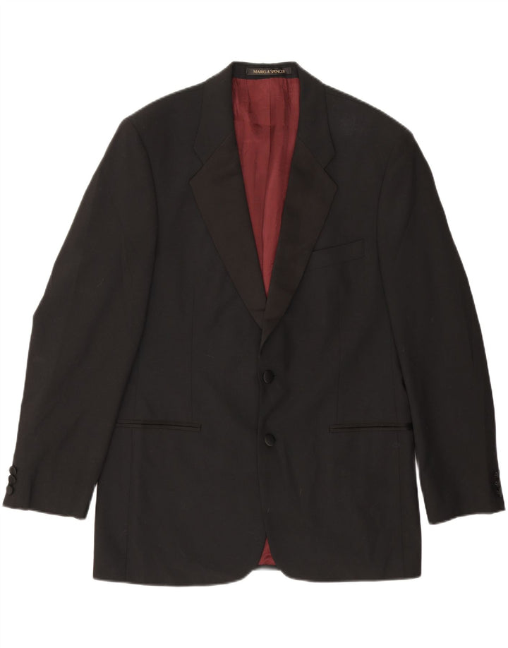 MARKS & SPENCER Mens Moyen 2 Button Blazer Jacket EU 50 Large Black Vintage Marks & Spencer and Second-Hand Marks & Spencer from Messina Hembry 