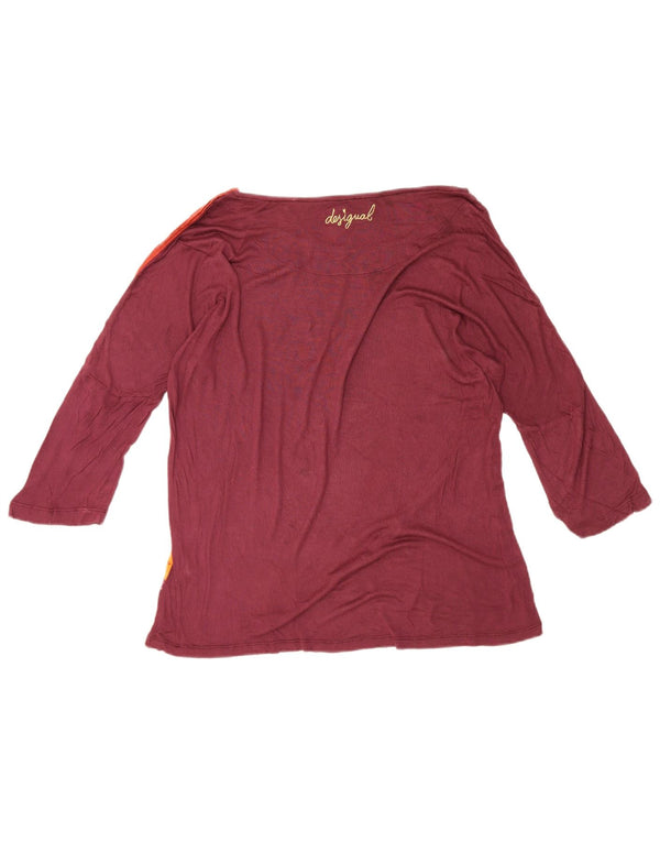 Desigual Dame Grafisk Top 3/4 ærme UK 14 Large Bourgogne Bohemian