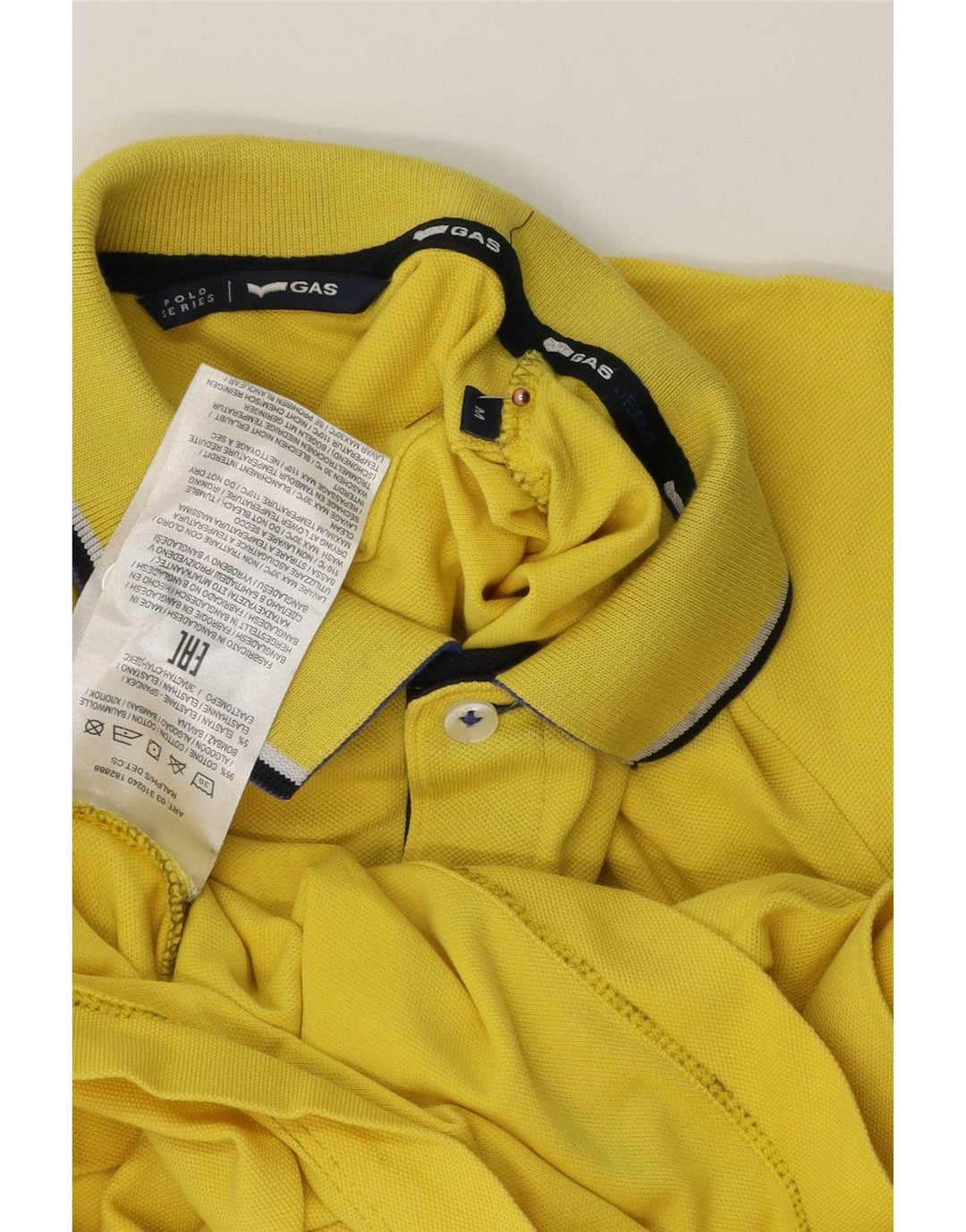 Gas Mens Polo Shirt Medium Yellow Striped Cotton
