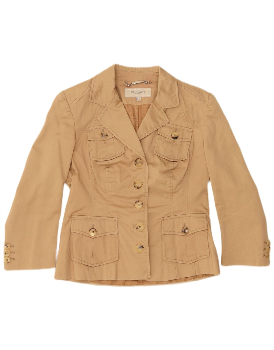 KAREN MILLEN Womens 5 Button Blazer Jacket UK 12 Medium Beige Viscose