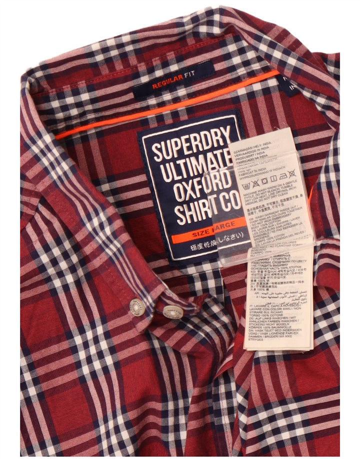 SUPERDRY Mens Regular Fit Shirt Large Burgundy Check Cotton