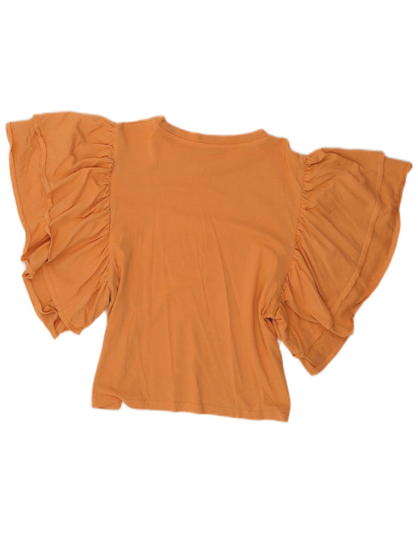 Zara Womens Crop Batwing Bluse Top UK 10 Small Orange Bomuld