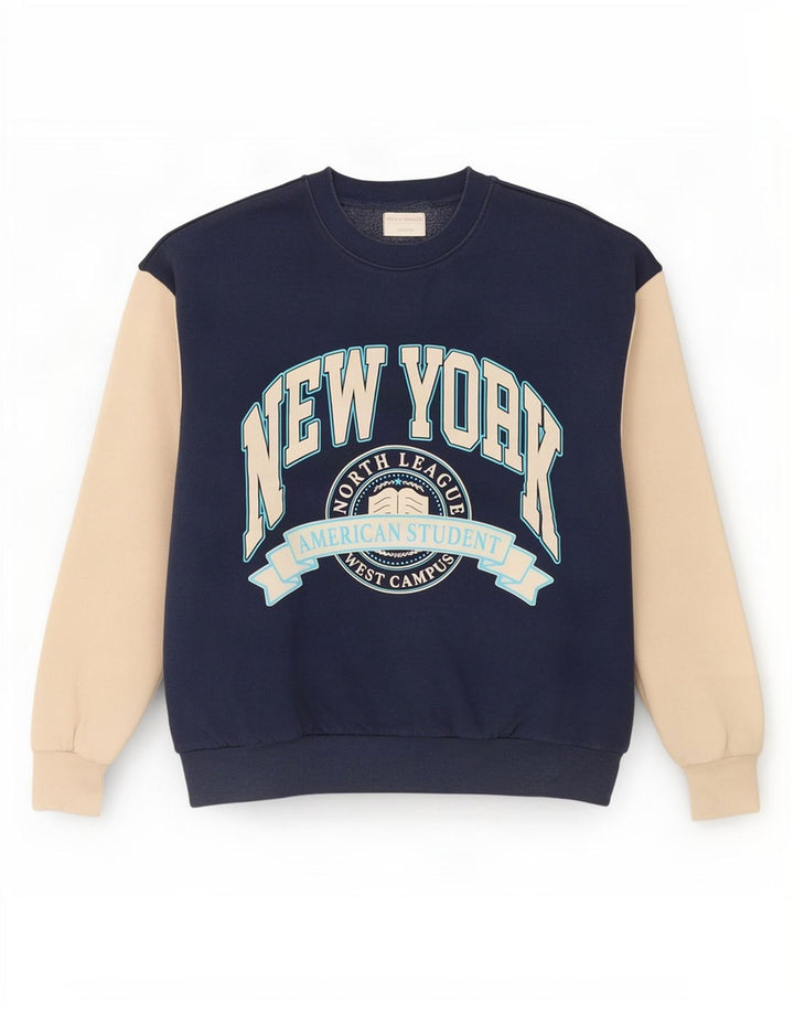 Pull & Bear Γυναικείο γραφικό φούτερ Jumper UK 10 Small Navy Blue