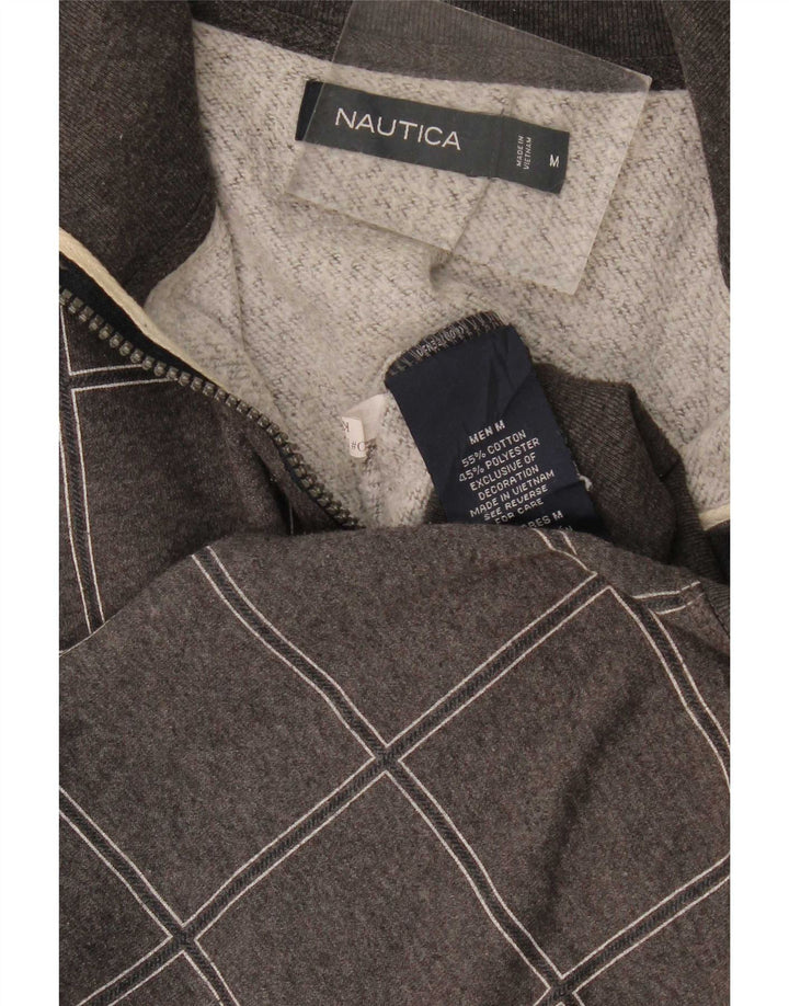 Nautica Mens Zip Neck Sweatshirt Jumper Medium Grey Check Cotton