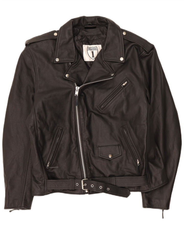 Highway 1 Herre Læder Biker Jacket UK 52 4XL Sort Læder