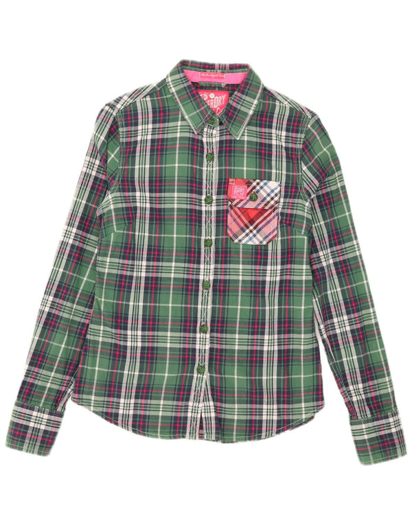Superdry Chemise en flanelle pour femme UK 10 Petit coton à carreaux vert
