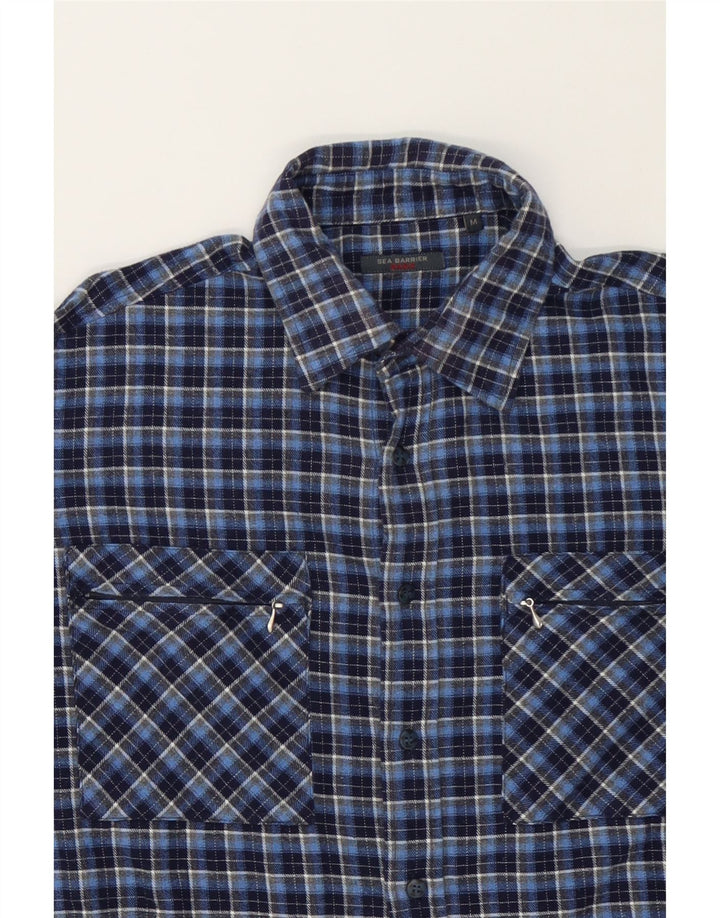 SEA BARRIER Mens Flannel Shirt Medium Navy Blue Check Cotton Vintage Sea Barrier and Second-Hand Sea Barrier from Messina Hembry 