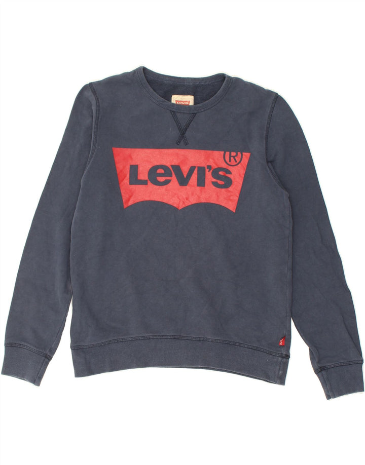 LEVI'S Boys Graphic Sweatshirt Jumper 13-14 Years Navy Blue Cotton | Vintage Levi's | Thrift | Second-Hand Levi's | Used Clothing | Messina Hembry 