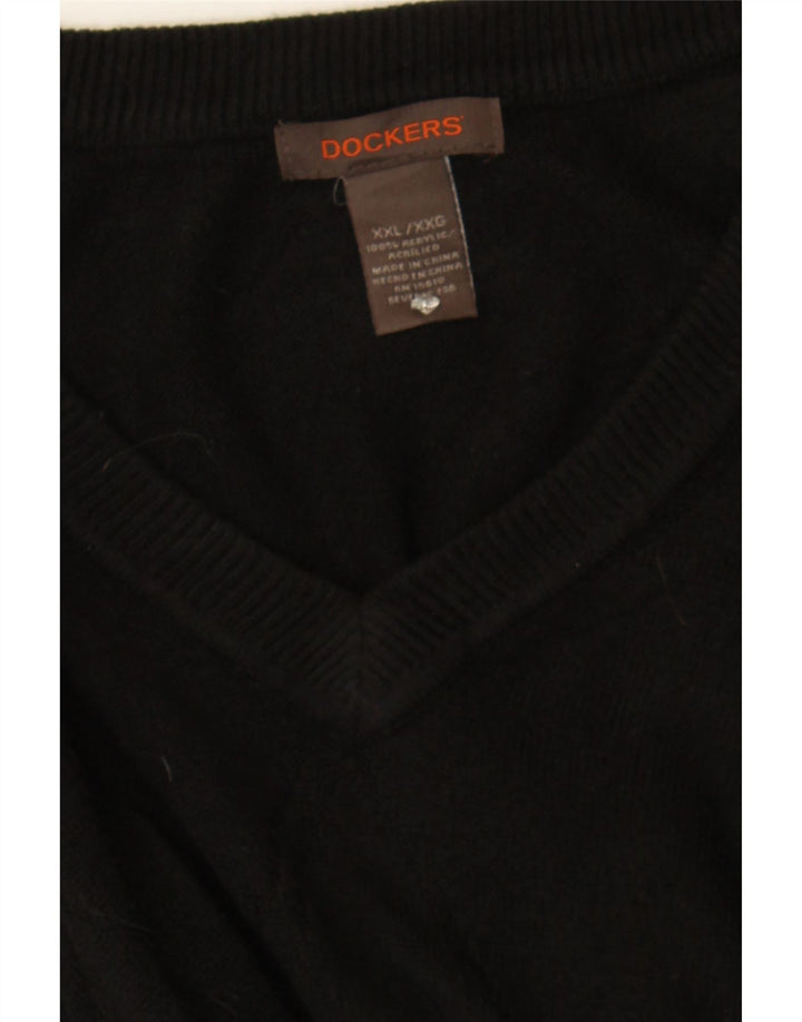 DOCKERS Mens V-Neck Jumper Sweater 2XL Black Acrylic Vintage Dockers and Second-Hand Dockers from Messina Hembry 